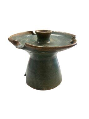 Handcrafted Green Pottery Candle Holder Ashtray Unique Decor